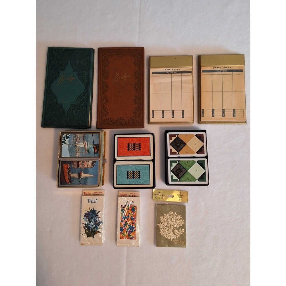 Vintage Bridge Party Set, 3 Double Decks(Complete)3Tallies(New) And 4 Score Pads